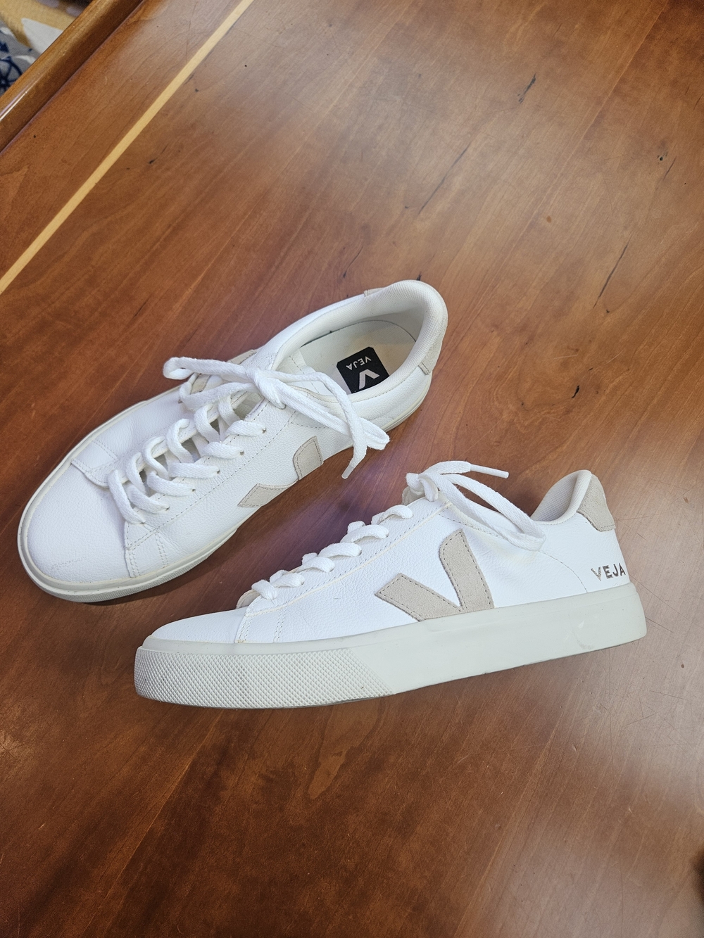 VEJA Campo Leather Low-Top Sneaker in White with Suede V